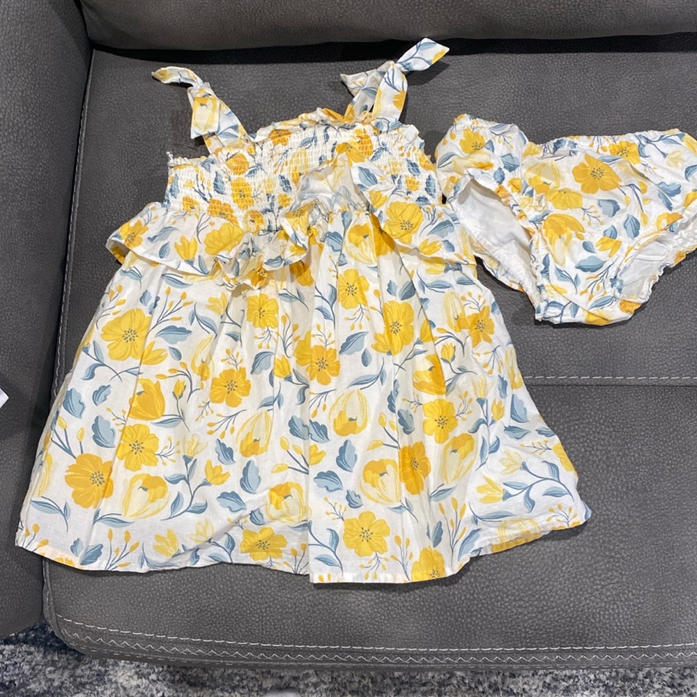 Yellow floral 18 month dress and bloomers